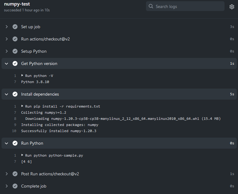 GitHub Actionsの実行結果