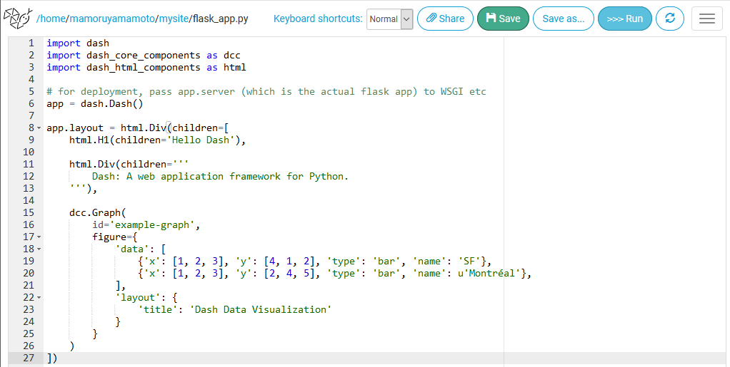flask_app.pyの編集画面 flask_app.pyの編集画面